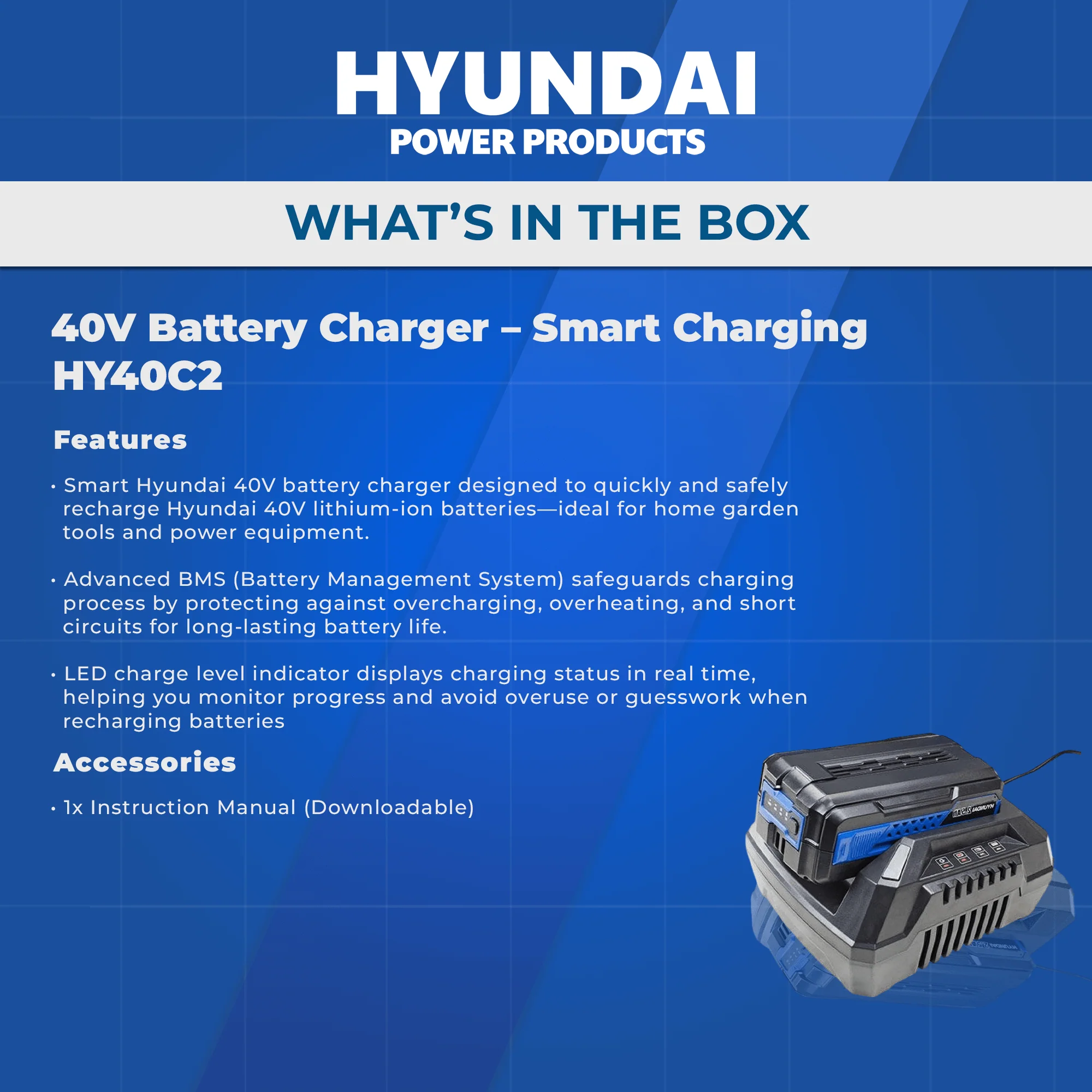 Hyundai 40V 4Ah Battery Charger – Fast Charging for Hyundai 40V 4Ah Battery - (4Ah HY40C5) - Image 5