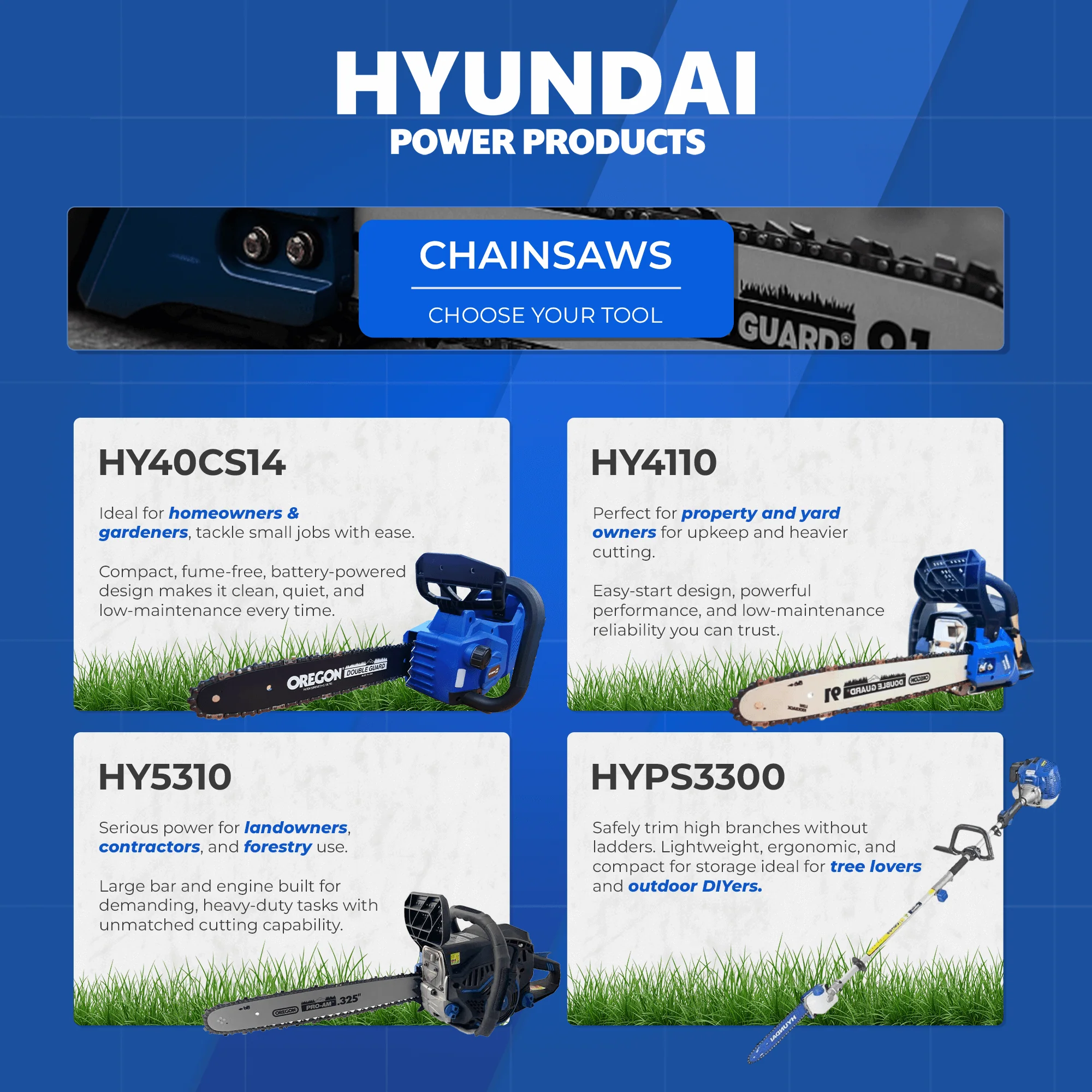 Hyundai 18" Petrol Chainsaw – 53cc 2-Stroke, Oregon Bar, Anti-Vibration, Auto Chain Lube, Kick-Back Protection (HY5310) - Image 7