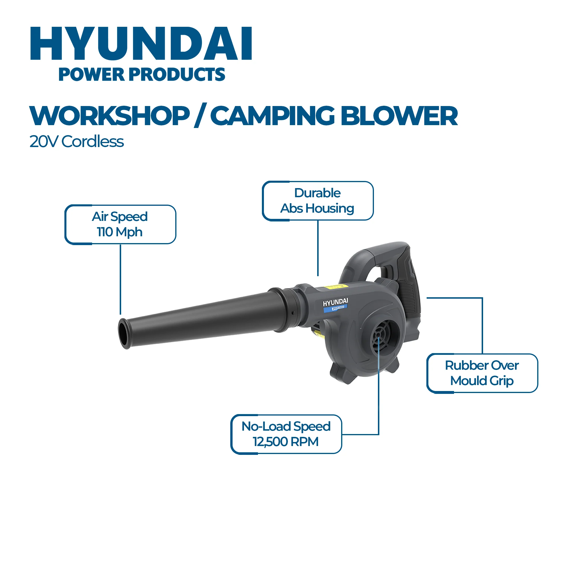 Hyundai Power Tools 4 Piece Kit - Tyre Inflator + Blower + Fan + LED Work Light + 4Amp Battery and Charger ( HPK004 ) - Image 5